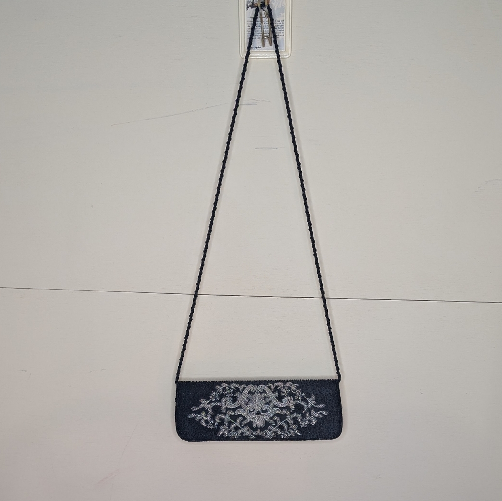 VTG La Regale Beaded Baguette Evening Bag Long Strap